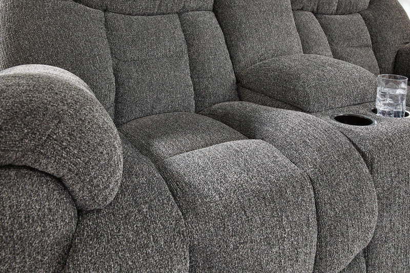 Foreside Reclining Loveseat with Console - Furniture Home Store (Hanford, CA)