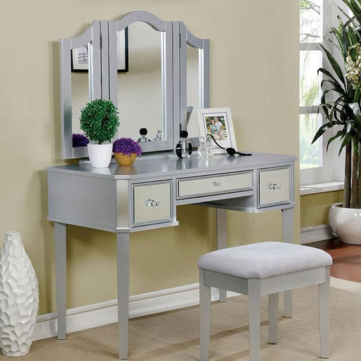 CLARISSE Silver Vanity w/ Stool - Furniture Home Store (Hanford, CA)