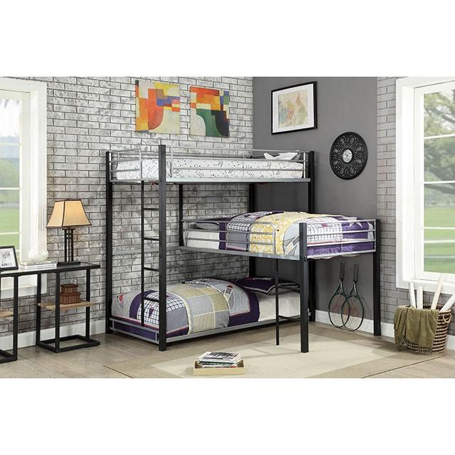 Aubrey Sand Black Twin Triple Decker Bed - Furniture Home Store (Hanford, CA)
