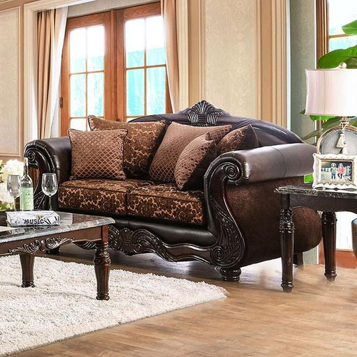 ELPIS Brown/Espresso Love Seat - Furniture Home Store (Hanford, CA)