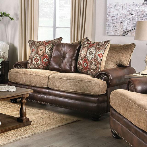 Fletcher Brown/Tan Love Seat - Furniture Home Store (Hanford, CA)