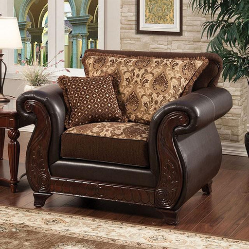 Franklin Dark Brown/Tan Chair With Pu In Brown - Furniture Home Store (Hanford, CA)
