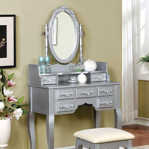 Harriet Silver Vanity w/ Stool - Furniture Home Store (Hanford, CA)