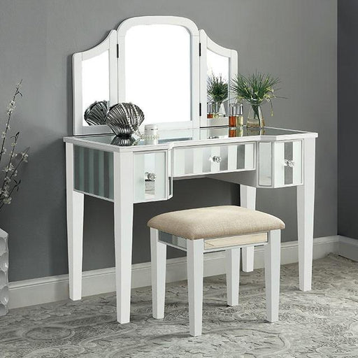 Cyndi White Vanity w/ Stool - Furniture Home Store (Hanford, CA)