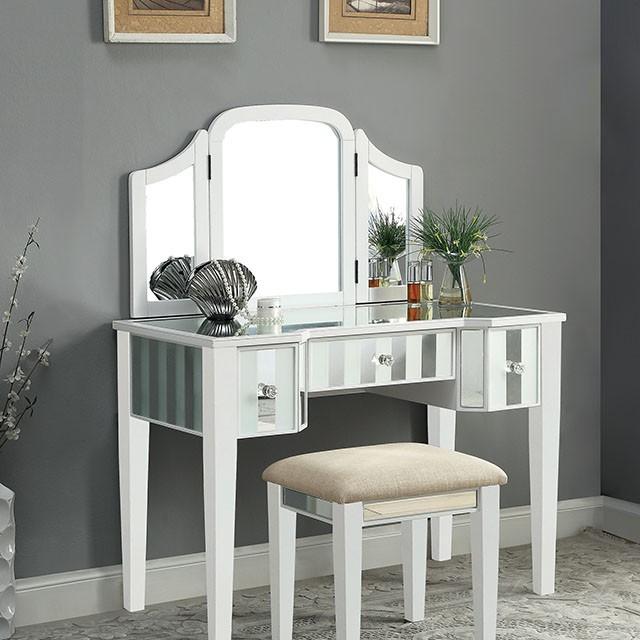 Cyndi White Vanity w/ Stool - Furniture Home Store (Hanford, CA)