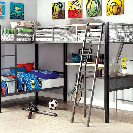 BALLARAT Silver Triple Twin Bunk Bed w/ Desk - Furniture Home Store (Hanford, CA)