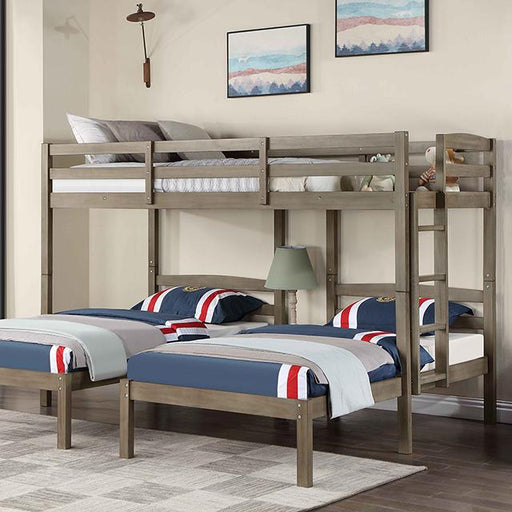 HORTENSE Triple Twin Bunk Bed, W. Gray - Furniture Home Store (Hanford, CA)