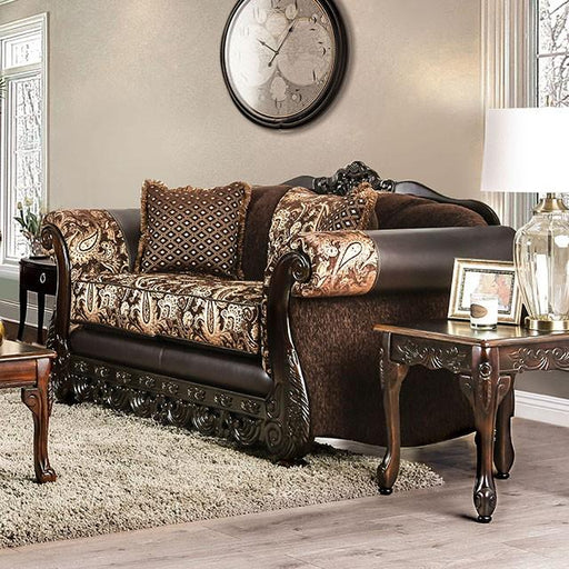 Newdale Brown/Gold Love Seat - Furniture Home Store (Hanford, CA)