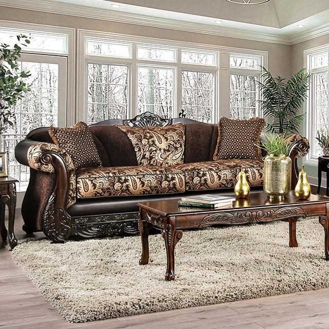 Newdale Brown/Gold Sofa - Furniture Home Store (Hanford, CA)