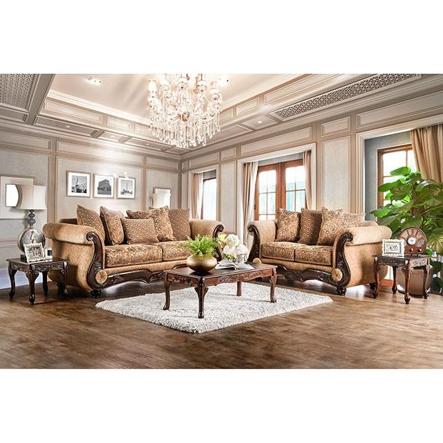 NICANOR Tan/Gold Sofa - Furniture Home Store (Hanford, CA)