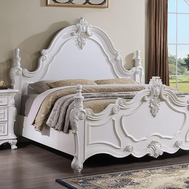 Francione E.King & Queen Bed White & Chrome - Furniture Home Store (Hanford, CA)