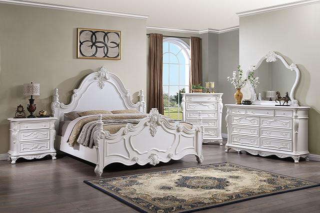 Francione E.King & Queen Bed White & Chrome - Furniture Home Store (Hanford, CA)