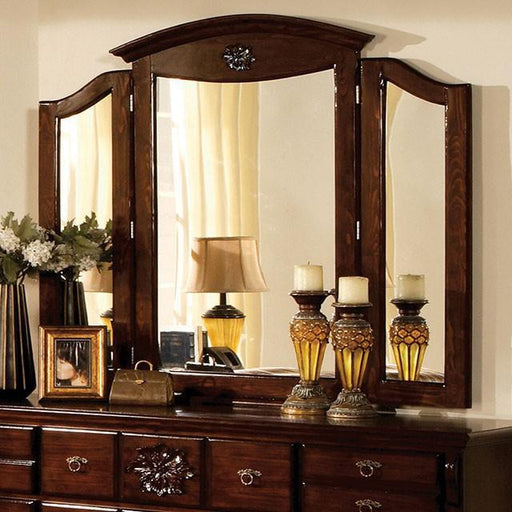 Tuscan II Glossy Dark Pine Tri-Fold Mirror - Furniture Home Store (Hanford, CA)