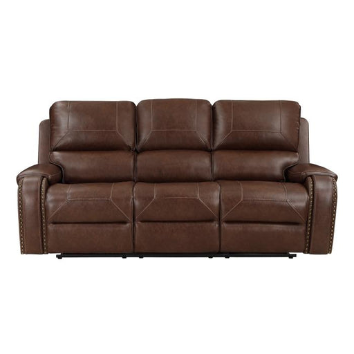 8549BRW-3 - Double Reclining Sofa with Center Drop-Down Cup Holders, Receptacles and USB Ports - Furniture Home Store (Hanford, CA)