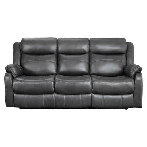9990GY-3 - Double Lay Flat Reclining Sofa with Center Drop-Down Cup Holders - Furniture Home Store (Hanford, CA)