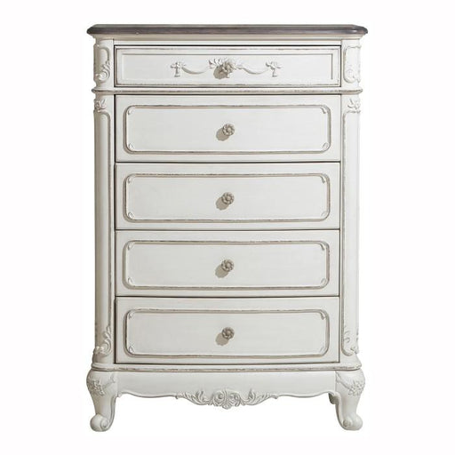 Cinderella 5 Drawer Chest in Antique White with Grey Rub-Through 1386NW-9 - Furniture Home Store (Hanford, CA)