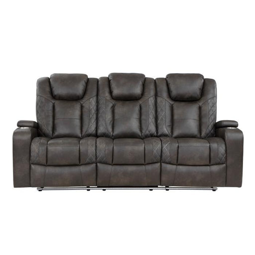 9211BRG-3PWH - Power Double Reclining Sofa with Center Drop-Down Cup Holders, Power Headrests, Storage Arms and Cup holders - Furniture Home Store (Hanford, CA)