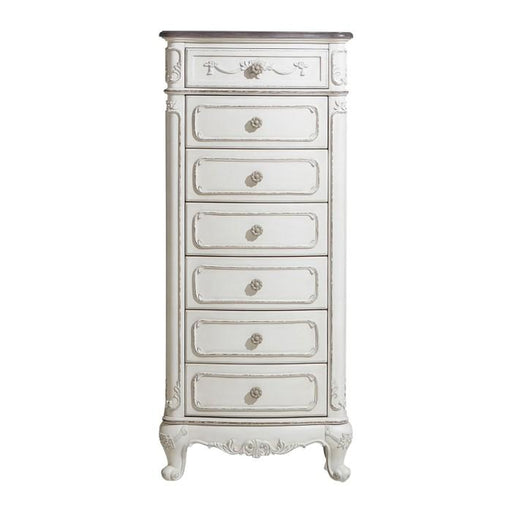 Cinderella 7 Drawer Tall Chest Antique White with Grey Rub-Through 1386NW-12 - Furniture Home Store (Hanford, CA)