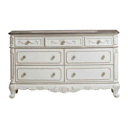 Cinderella 7 Drawer Dresser in Antique White with Grey Rub-Through 1386NW-5 - Furniture Home Store (Hanford, CA)