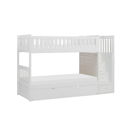 B2053SBW-1R - (5) Twin/Twin Step Bunk Bed with Twin Trundle - Furniture Home Store (Hanford, CA)