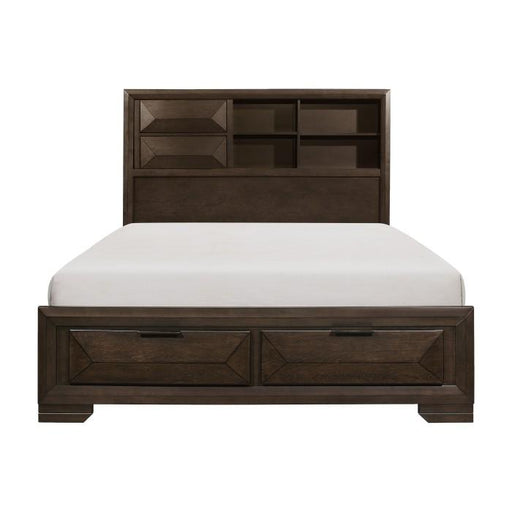 Chesky Queen Bookcase Bed with Footboard Storage in Warm Espresso 1753-1 - Furniture Home Store (Hanford, CA)