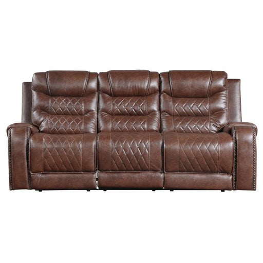 Putnam Power Double Reclining Sofa with Drop-Down in Brown 9405BR-3PW - Furniture Home Store (Hanford, CA)