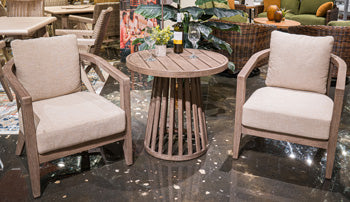 Joy Lagoon Outdoor Chairs with Cushions/Table (Set of 3) - Furniture Home Store (Hanford, CA)