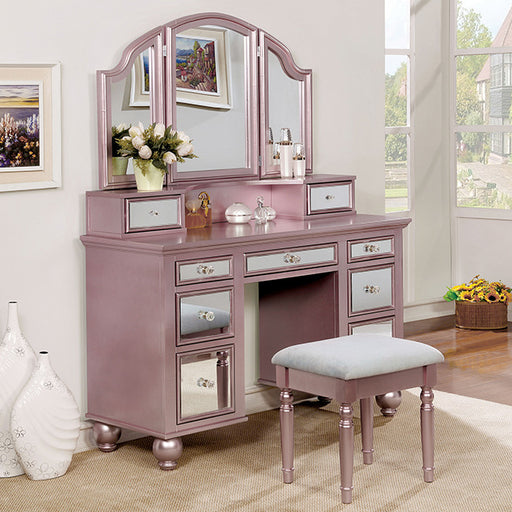 TRACY Rose Gold Vanity w/ Stool - Furniture Home Store (Hanford, CA)