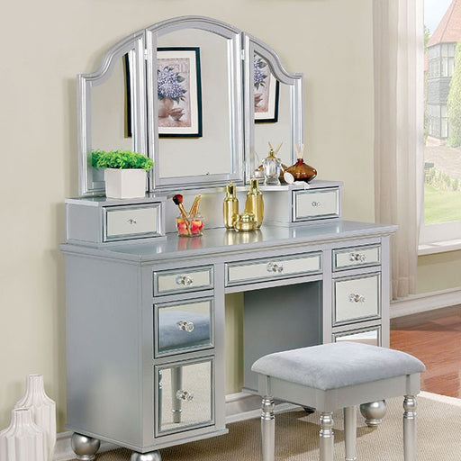TRACY Silver Vanity w/ Stool - Furniture Home Store (Hanford, CA)