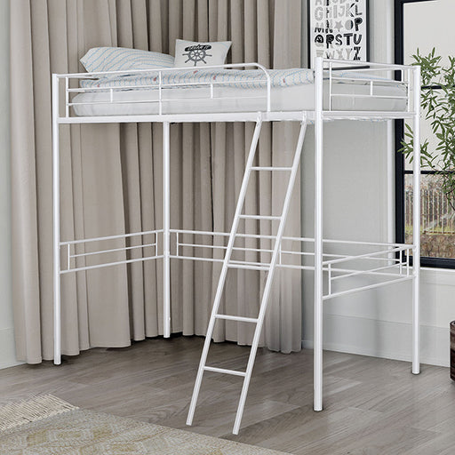 Myles Twin Loft Bed White, Silver & Black - Furniture Home Store (Hanford, CA)