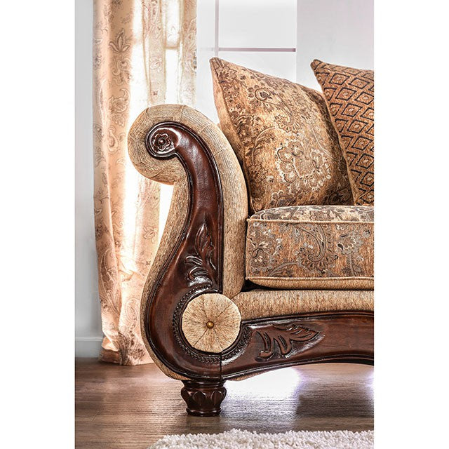 NICANOR Tan/Gold Sofa - Furniture Home Store (Hanford, CA)