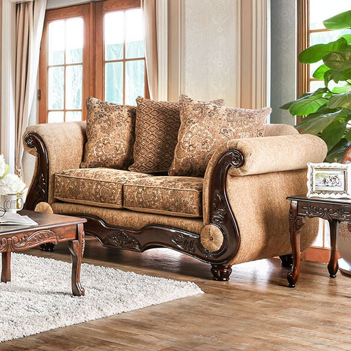 NICANOR Tan/Gold Love Seat - Furniture Home Store (Hanford, CA)