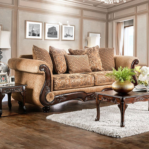 NICANOR Tan/Gold Sofa - Furniture Home Store (Hanford, CA)