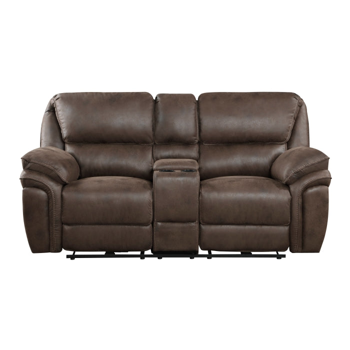 8517BRW-2PW - Power Double Reclining Love Seat with Center Console - Furniture Home Store (Hanford, CA)