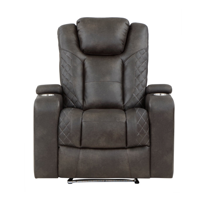9211BRG-1PWH - Power Reclining Chair with Power Headrest and Storage Arms, Cup Holders - Furniture Home Store (Hanford, CA)
