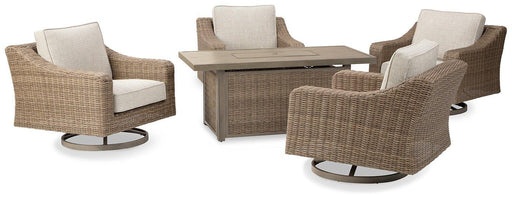 Beachcroft Beachcroft Fire Pit Table with Four Nuvella Swivel Lounge Chairs - Furniture Home Store (Hanford, CA)