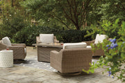 Beachcroft Beachcroft Fire Pit Table with Four Nuvella Swivel Lounge Chairs - Furniture Home Store (Hanford, CA)