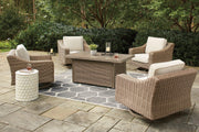 Beachcroft Beachcroft Fire Pit Table with Four Nuvella Swivel Lounge Chairs - Furniture Home Store (Hanford, CA)