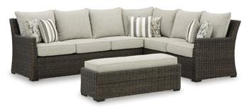 Brook Ranch Outdoor Sofa Sectional/Bench with Cushion (Set of 3) - Furniture Home Store (Hanford, CA)