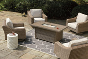 Beachcroft Beachcroft Fire Pit Table with Four Nuvella Swivel Lounge Chairs - Furniture Home Store (Hanford, CA)