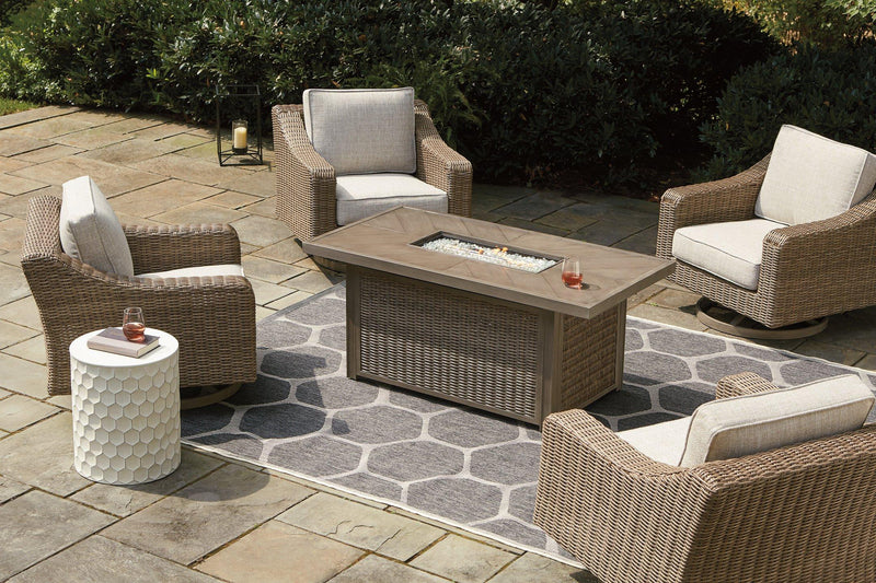 Beachcroft Beachcroft Fire Pit Table with Four Nuvella Swivel Lounge Chairs - Furniture Home Store (Hanford, CA)
