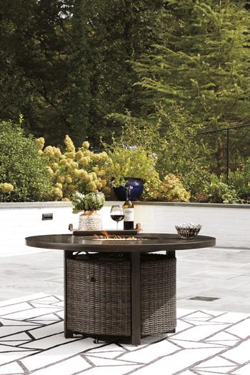 Paradise Trail Paradise Trail Fire Pit Table with 4 Nuvella Swivel Lounge Chairs - Furniture Home Store (Hanford, CA)