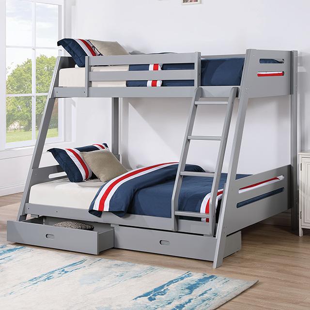 Emilee Twin/Full Bunk Bed White, Grey, Espresso, & Black - Furniture Home Store (Hanford, CA)