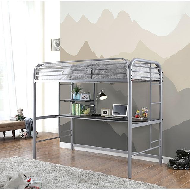Opal Iii Black & Silver Twin Loft Bed - Furniture Home Store (Hanford, CA)