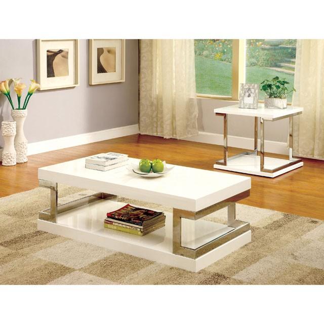 MEDA White/Chrome End Table, White - Furniture Home Store (Hanford, CA)