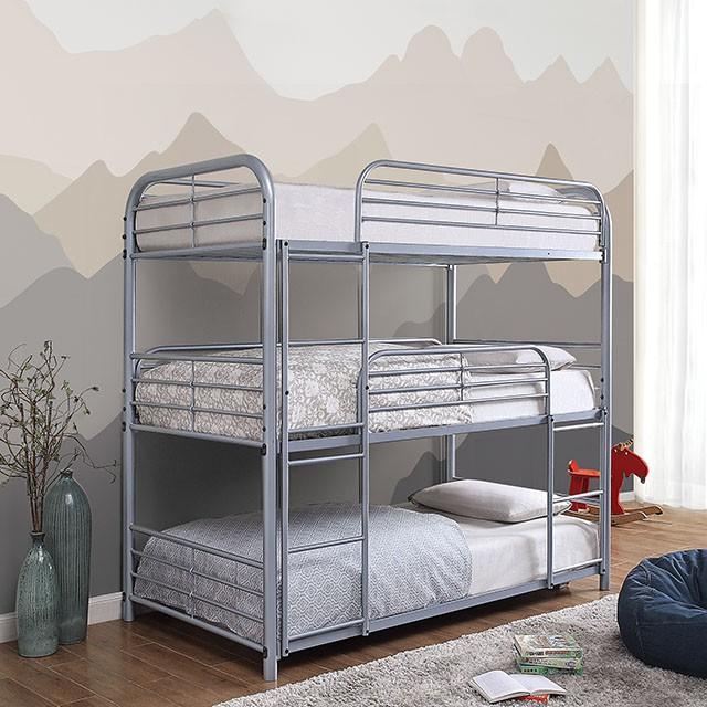 Opal Ii Silver Twin Triple Decker Bed - Furniture Home Store (Hanford, CA)