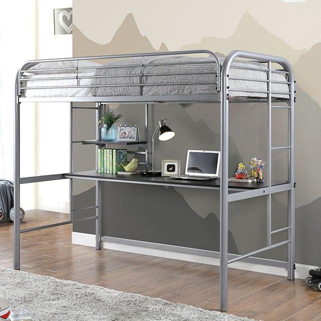 Opal Iii Black & Silver Twin Loft Bed - Furniture Home Store (Hanford, CA)