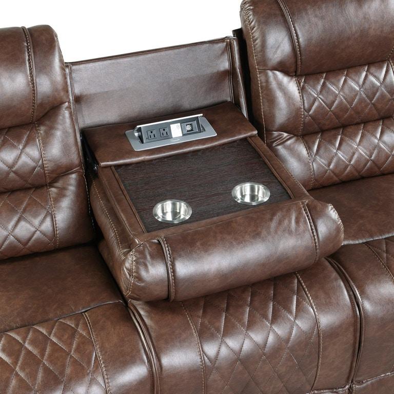 Putnam Power Double Reclining Sofa with Drop-Down in Brown 9405BR-3PW - Furniture Home Store (Hanford, CA)