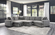 Logansport Left Side 2-Seater with Pull-out Ottoman and 1 Pillow in Gray 9401GRY-2L - Furniture Home Store (Hanford, CA)