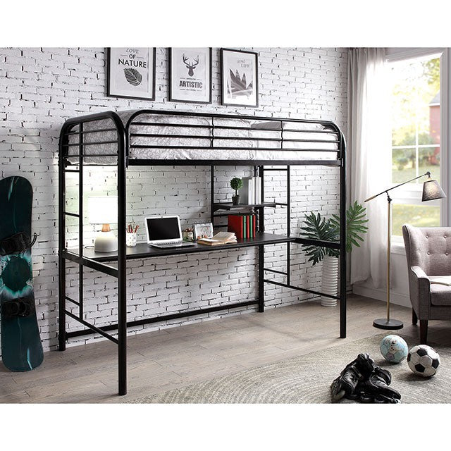 Opal Iii Black & Silver Twin Loft Bed - Furniture Home Store (Hanford, CA)